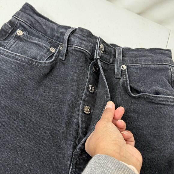 AGOLDE Riley Long Straight Jeans Sz 25 Black High Rise Ankle Button Fly Stretch - Picture 9 of 13